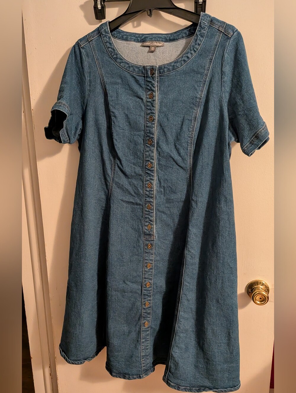 Jessica London Blue Denim Button-Front Midi Dress